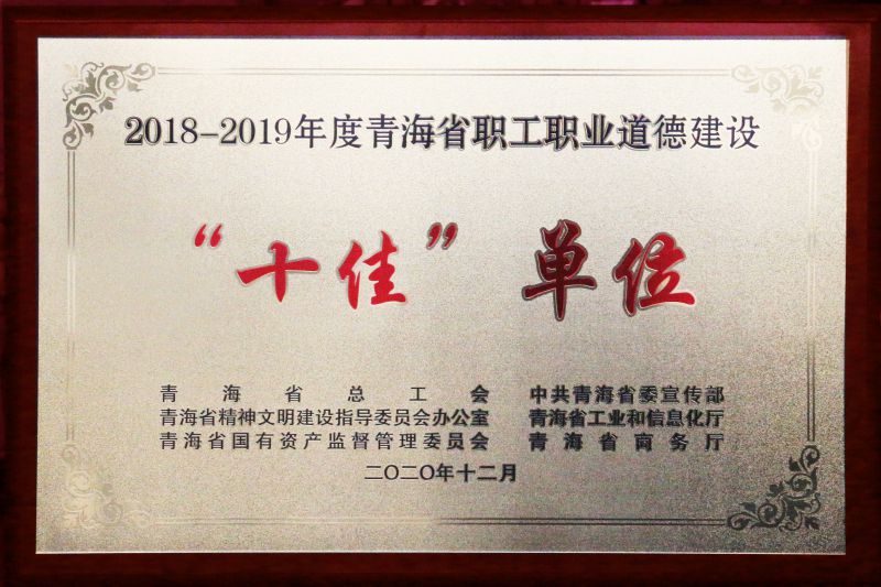 2018-2019年度青海省職工職業道德建設“十佳”單位